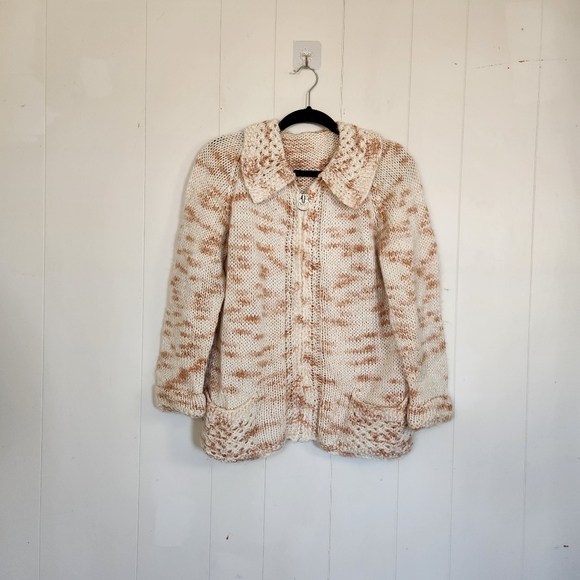 Vintage Handmade Peach Cardigan Sweater Cottagecore Academia Winter Preppy 90s - Picture 9 of 9